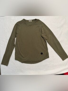 Reverse Olive Long-Sleeve Crewneck Shirt with Ribbed Shoulder Detail